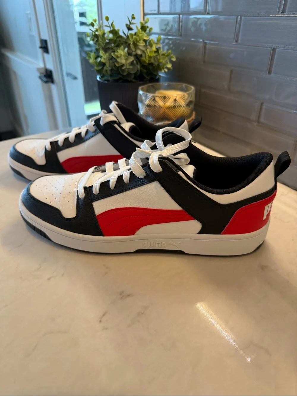 Puma Men's Low-Top Sneakers in White, Black & Red